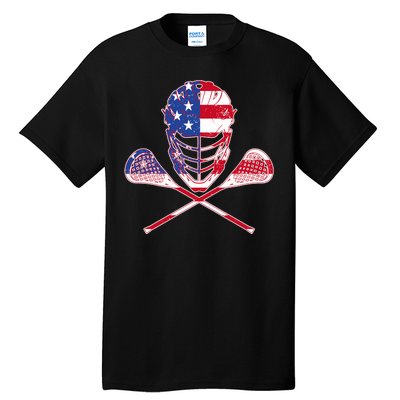 Lacrosse Sport Fan USA American Flag Tall T-Shirt