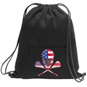 Lacrosse Sport Fan USA American Flag Sweatshirt Cinch Pack Bag