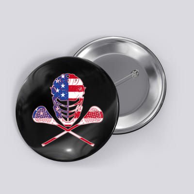 Lacrosse Sport Fan USA American Flag Button