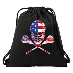 Lacrosse Sport Fan USA American Flag Drawstring Bag