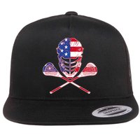 Lacrosse Sport Fan USA American Flag Flatbill Hat