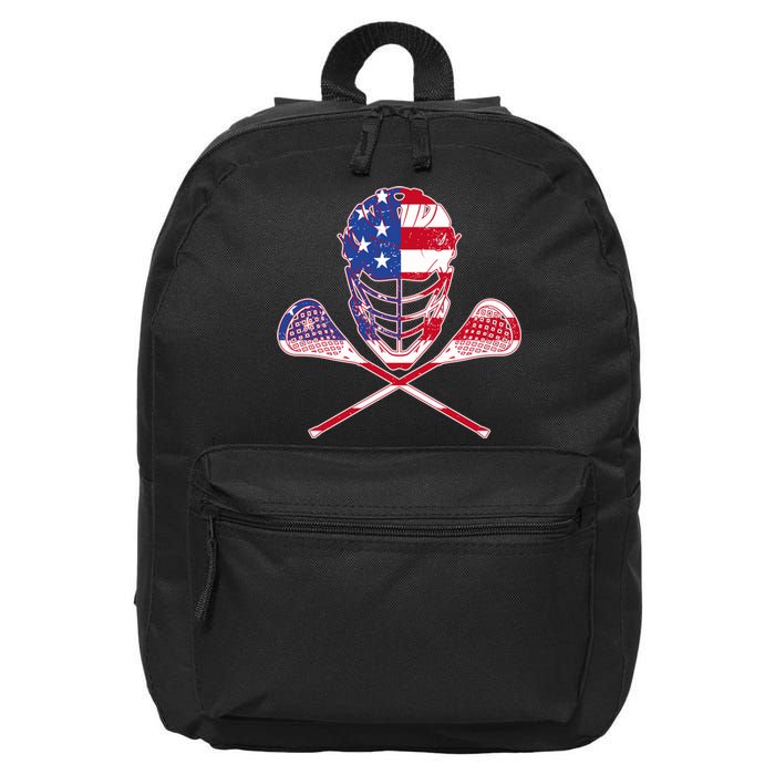 Lacrosse Sport Fan USA American Flag 16 in Basic Backpack