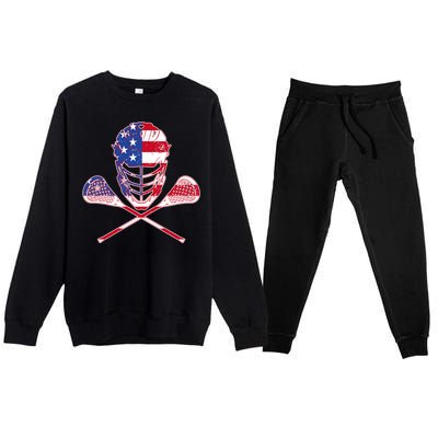 Lacrosse Sport Fan USA American Flag Premium Crewneck Sweatsuit Set