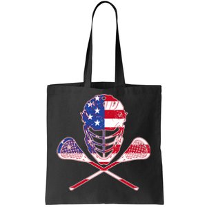 Lacrosse Sport Fan USA American Flag Tote Bag