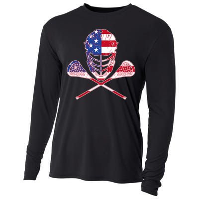 Lacrosse Sport Fan USA American Flag Cooling Performance Long Sleeve Crew