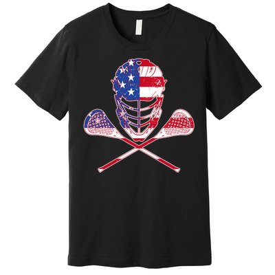 Lacrosse Sport Fan USA American Flag Premium T-Shirt