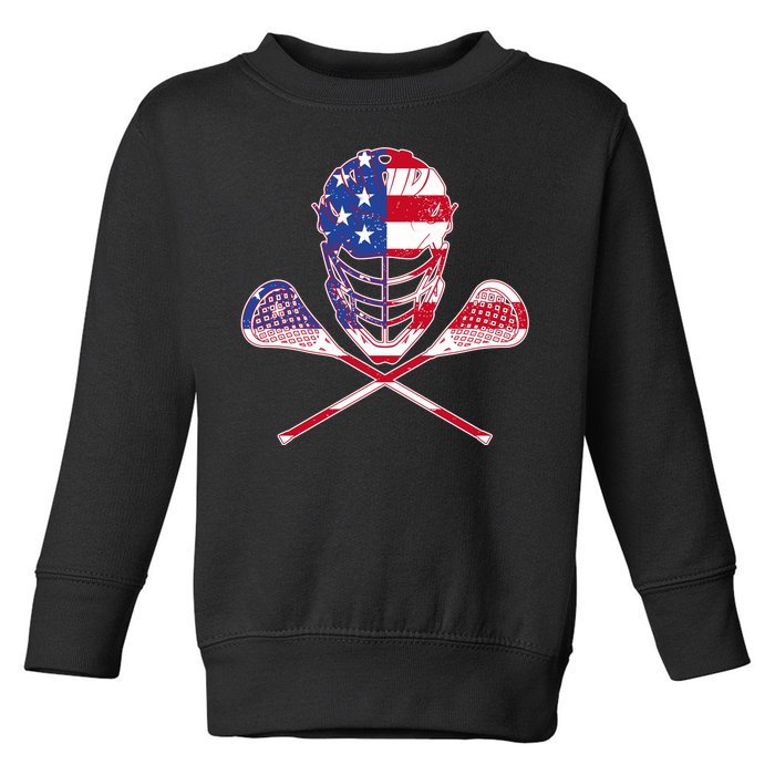 Lacrosse Sport Fan USA American Flag Toddler Sweatshirt