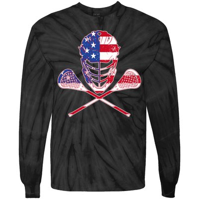 Lacrosse Sport Fan USA American Flag Tie-Dye Long Sleeve Shirt