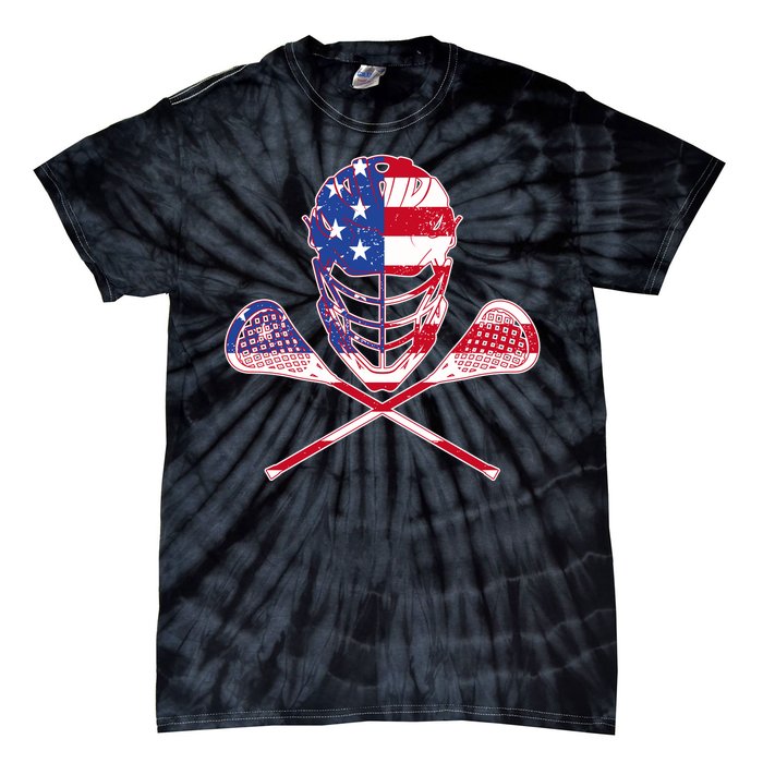 Lacrosse Sport Fan USA American Flag Tie-Dye T-Shirt