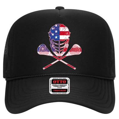Lacrosse Sport Fan USA American Flag Trucker Hat