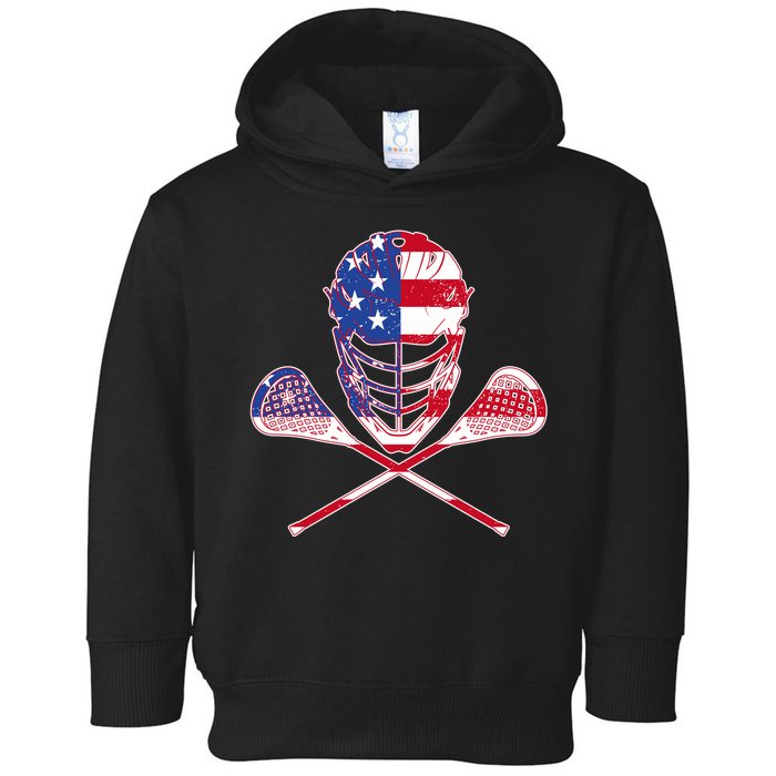 Lacrosse Sport Fan USA American Flag Toddler Hoodie