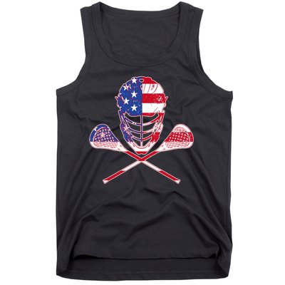 Lacrosse Sport Fan USA American Flag Tank Top