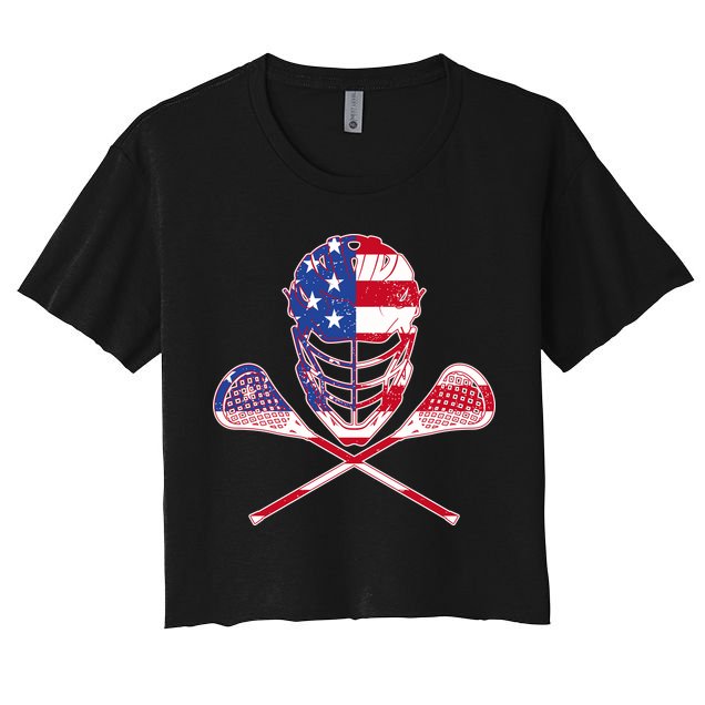Lacrosse Sport Fan USA American Flag Crop Top