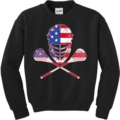 Lacrosse Sport Fan USA American Flag Kids Sweatshirt