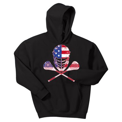 Lacrosse Sport Fan USA American Flag Kids Hoodie