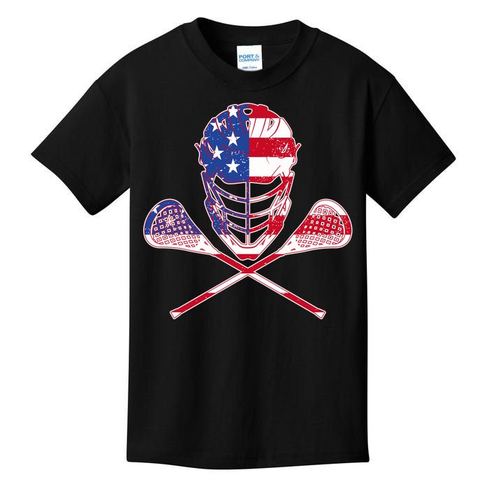 Lacrosse Sport Fan USA American Flag Kids T-Shirt