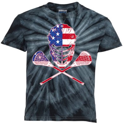 Lacrosse Sport Fan USA American Flag Kids Tie-Dye T-Shirt