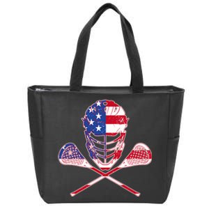 Lacrosse Sport Fan USA American Flag Zip Tote Bag