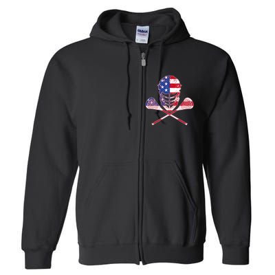 Lacrosse Sport Fan USA American Flag Full Zip Hoodie