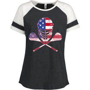 Lacrosse Sport Fan USA American Flag Enza Ladies Jersey Colorblock Tee