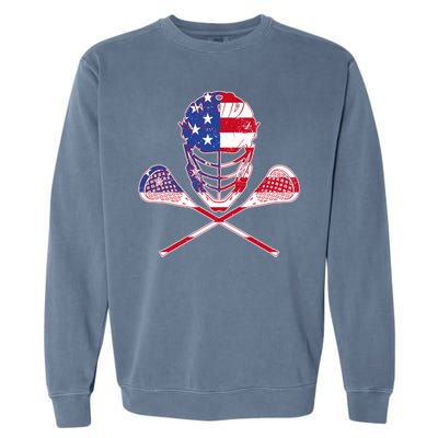 Lacrosse Sport Fan USA American Flag Garment-Dyed Sweatshirt