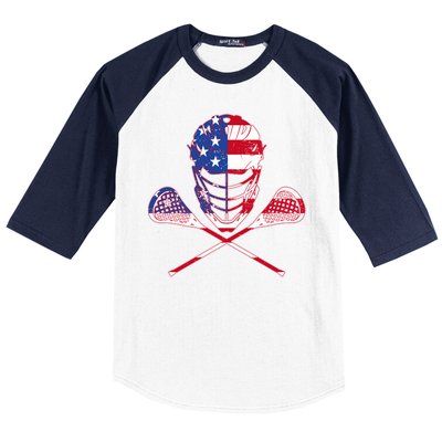 Lacrosse Sport Fan USA American Flag Baseball Sleeve Shirt