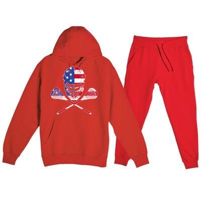 Lacrosse Sport Fan USA American Flag Premium Hooded Sweatsuit Set