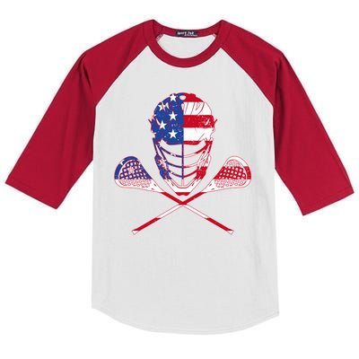 Lacrosse Sport Fan USA American Flag Kids Colorblock Raglan Jersey