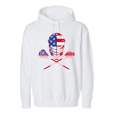 Lacrosse Sport Fan USA American Flag Garment-Dyed Fleece Hoodie