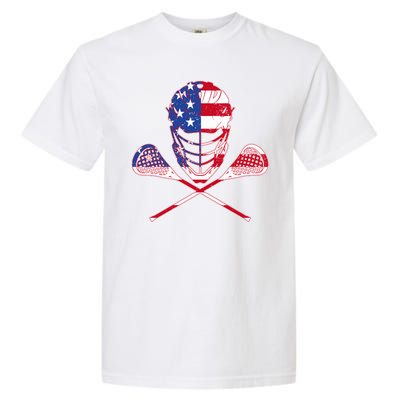 Lacrosse Sport Fan USA American Flag Garment-Dyed Heavyweight T-Shirt