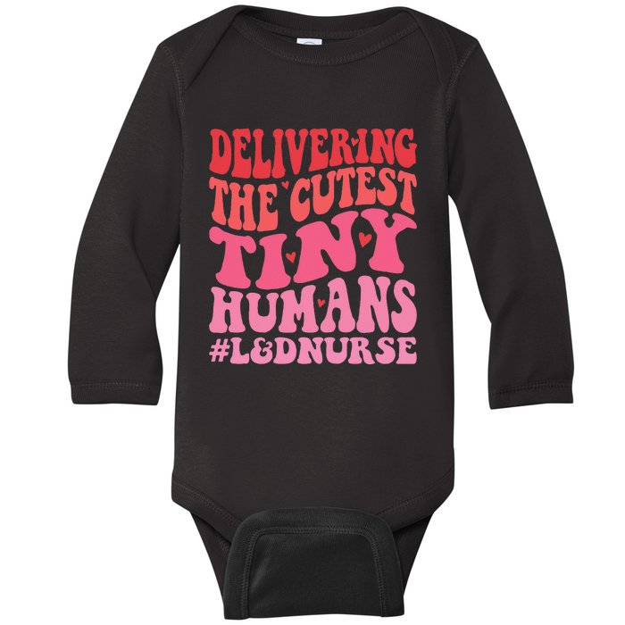 Labor And Delivery Nurse Valentines Day Groovy L&D Nurse Baby Long Sleeve Bodysuit