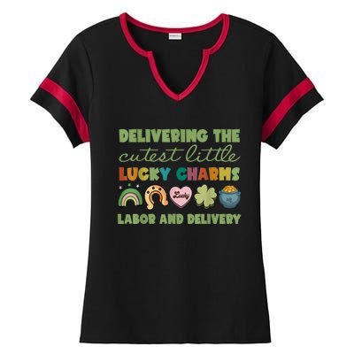 Labor And Delivery Nurse St. Patrick's Day L&D Nurse Ladies Halftime Notch Neck Tee