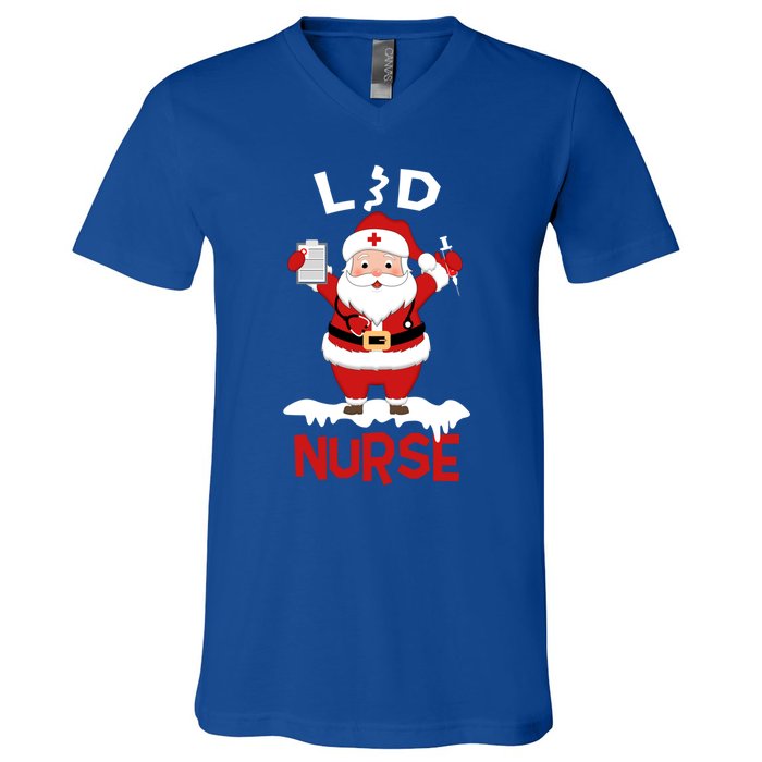 L And D Nurse Santa Claus Stethoscope Christmas Xmas Gift V-Neck T-Shirt