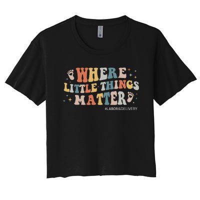 Labor and Delivery Nurse L&D Where Little Things Matter Women's Crop Top Tee