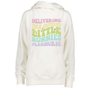 Labor And Delivery Nurse Easter Day Groovy L&D Nurse Bunnies Womens Funnel Neck Pullover Hood