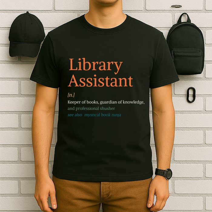 Library Assistant Definition Funny School Librarian Bookish T-Shirt