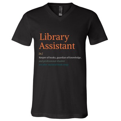 Library Assistant Definition Funny School Librarian Bookish V-Neck T-Shirt