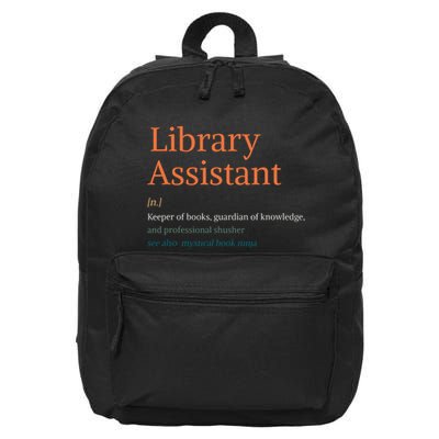 Library Assistant Definition Funny School Librarian Bookish 16 in Basic Backpack