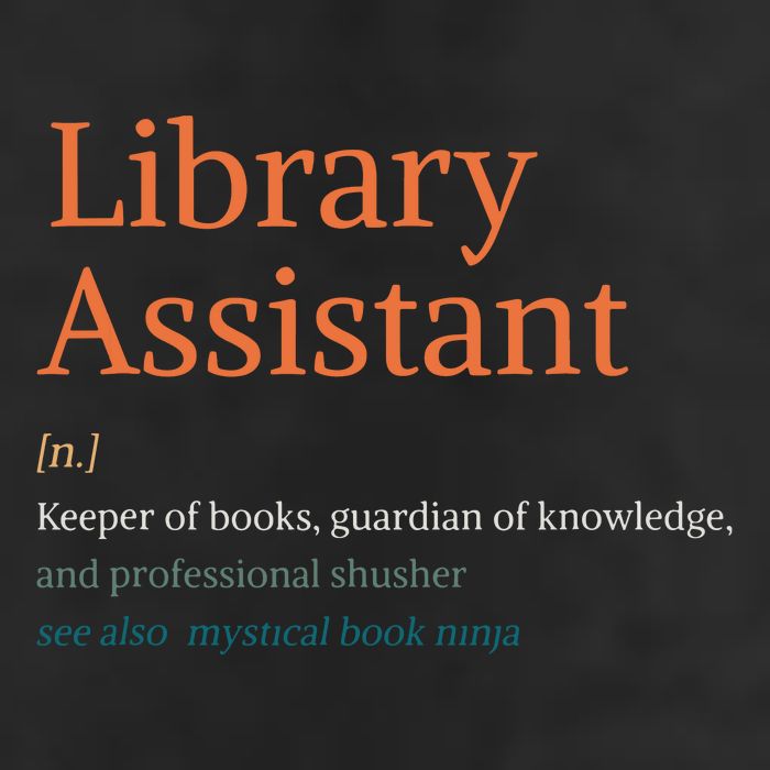 Library Assistant Definition Funny School Librarian Bookish 25L Jumbo Tote