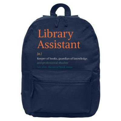 Library Assistant Definition Funny School Librarian Bookish 16 in Basic Backpack