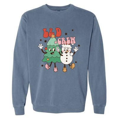 L And D Crew Groovy Retro Christmas L And D Nurse Christmas Tree Cool Gift Garment-Dyed Sweatshirt