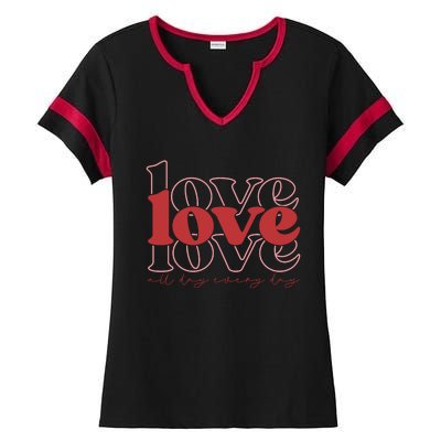 Love All Day Cute Valentines Day Ladies Halftime Notch Neck Tee