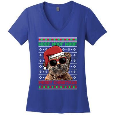 Lhasa Apso Dog Funny Woof Merry Christmas Gift Women's V-Neck T-Shirt