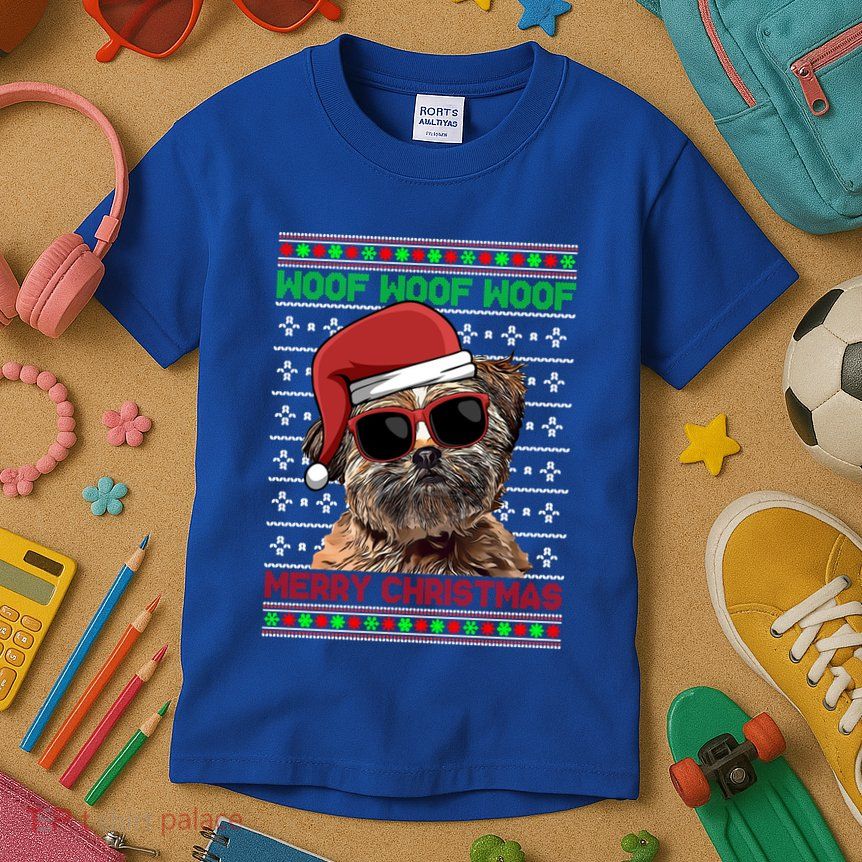 Lhasa Apso Dog Funny Woof Merry Christmas Gift Kids T-Shirt