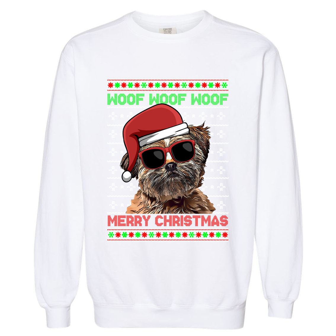 Lhasa Apso Dog Funny Woof Merry Christmas Gift Garment-Dyed Sweatshirt
