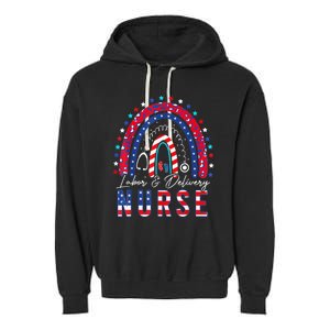 Labor And Delivery Nurse 4th Of July Rainbow Garment-Dyed Fleece Hoodie