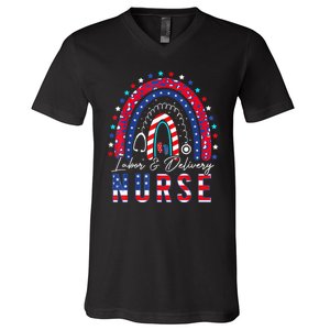 Labor And Delivery Nurse 4th Of July Rainbow V-Neck T-Shirt