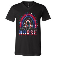 Labor And Delivery Nurse 4th Of July Rainbow V-Neck T-Shirt