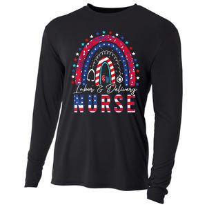 Labor And Delivery Nurse 4th Of July Rainbow Cooling Performance Long Sleeve Crew