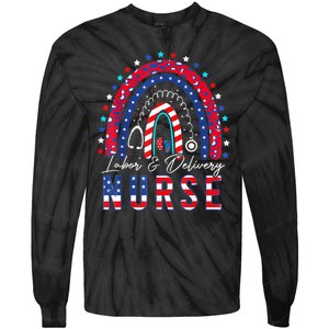 Labor And Delivery Nurse 4th Of July Rainbow Tie-Dye Long Sleeve Shirt